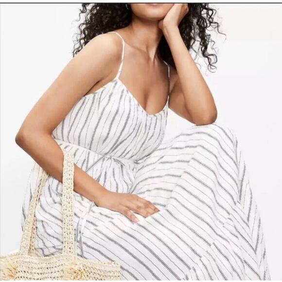 LOFT NWT Shimmer Stripe Tie Back Maxi Dress Boho - Whisper White - Size Medium - Picture 2 of 10